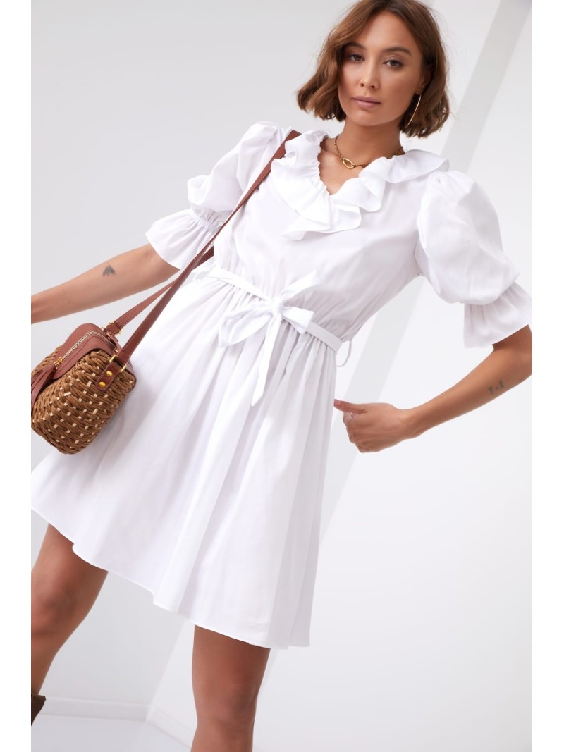 Subtle dress with ruffles at the neckline, white 30440 - Online store - Boutique